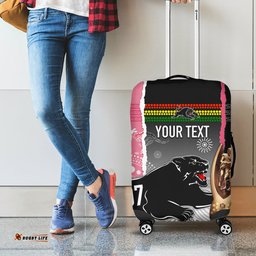 Personalised Panther Rugby NRL Premiers Luggage Cover Panther Pride Black & Pink Aboriginal Mix Art