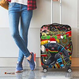 Merry Christmas Penrith Panthers Luggage Cover Aboriginal Santa Rugby Mascot The Riff