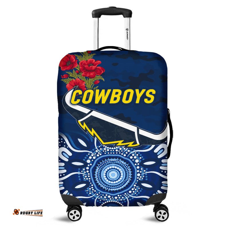 North Queensland Cowboys ANZAC Luggage Cover Indigenous Vibes Blue