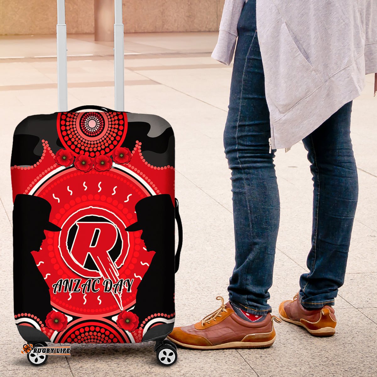 Melbourne Renegades ANZAC 2024 Luggage Cover Lest We Forget Poppy Mix Camouflage
