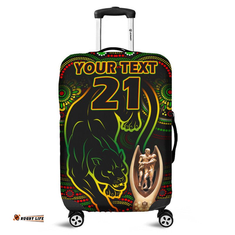 Custom Personalised Penrith Panthers Rugby Luggage Cover Black Crouching Panther Premiers