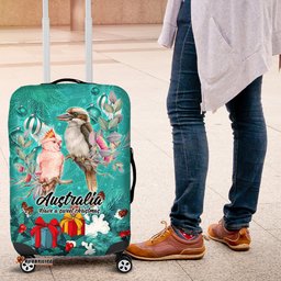 Kookaburra and Cockatoo Luggage Cover Australia Merry Christmas Aboriginal Teal Style