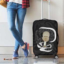 Black New Zealand Eel Luggage Cover Aotearoa Maori Tuna With Kotiate Weapon