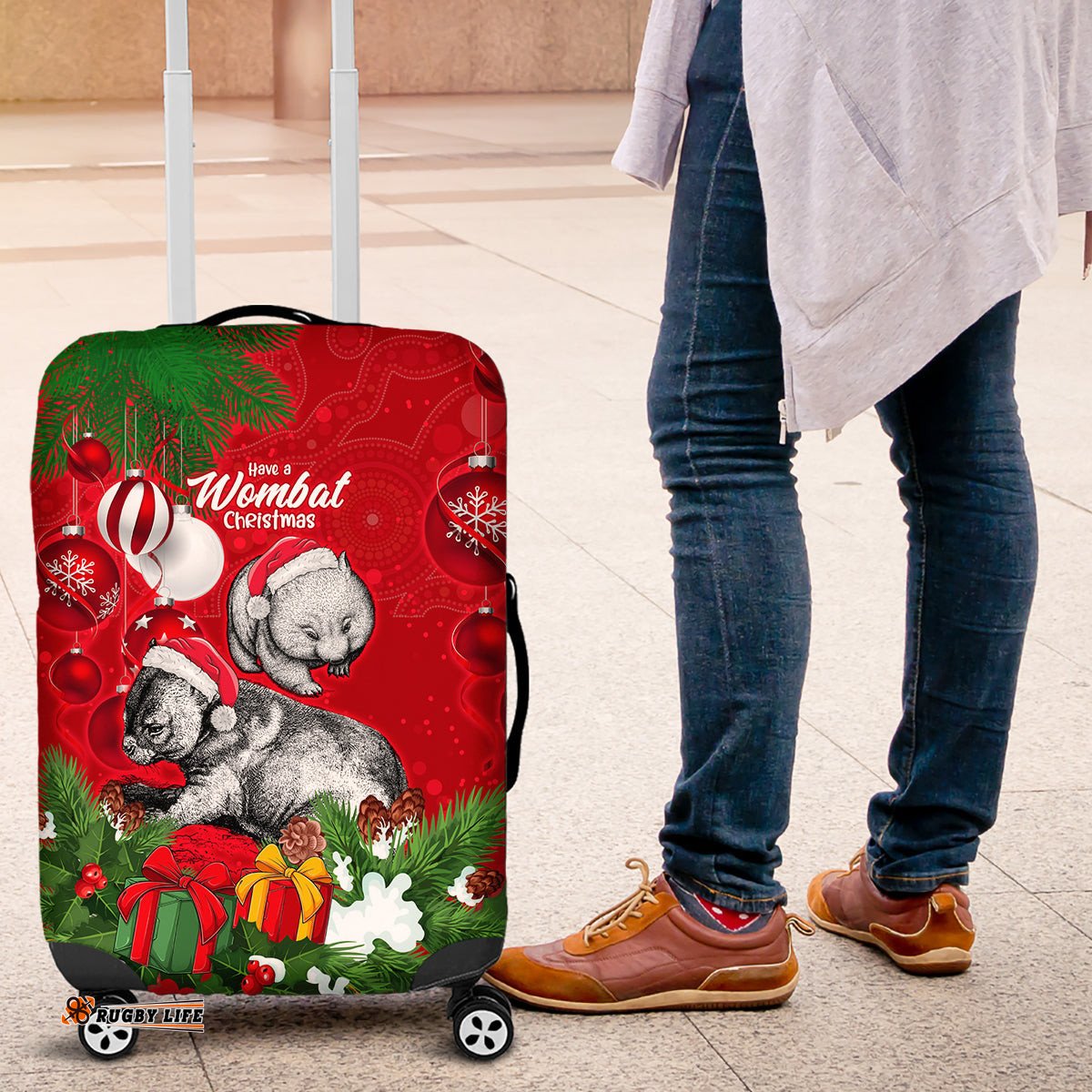 Wombat Lover Luggage Cover Australia Merry Christmas Aboriginal