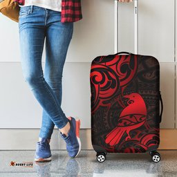 New Zealand Tui Bird Luggage Cover Aotearoa Maori Pattern Red