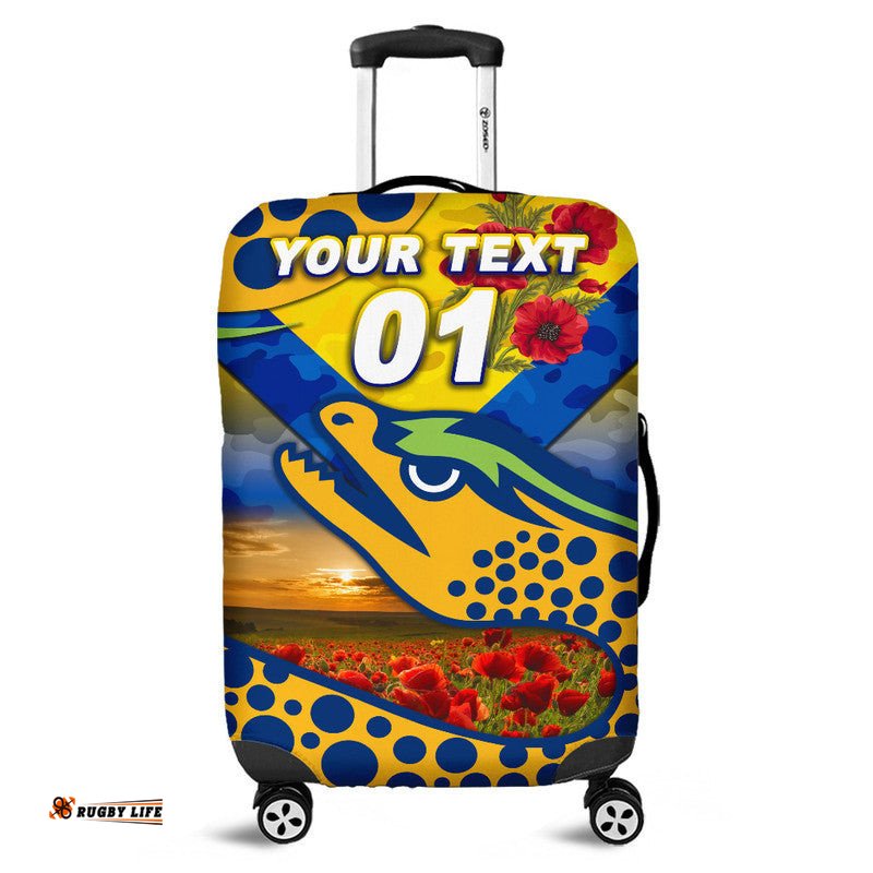 Custom Personalised Parramatta Eels ANZAC Luggage Cover Poppy Flowers Vibes Gold