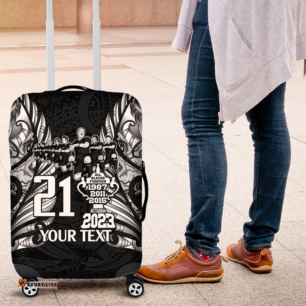 Custom New Zealand Rugby Luggage Cover Black Haka Dance With NZ Champions History