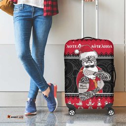 New Zealand Santa Tiki Christmas Luggage Cover Meri Kirihimete
