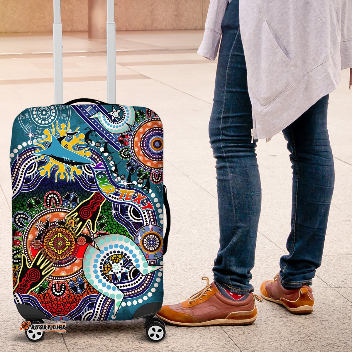 Personalised Sharks NAIDOC Week 2024 Luggage Cover Australia Aboriginal Dot Painting