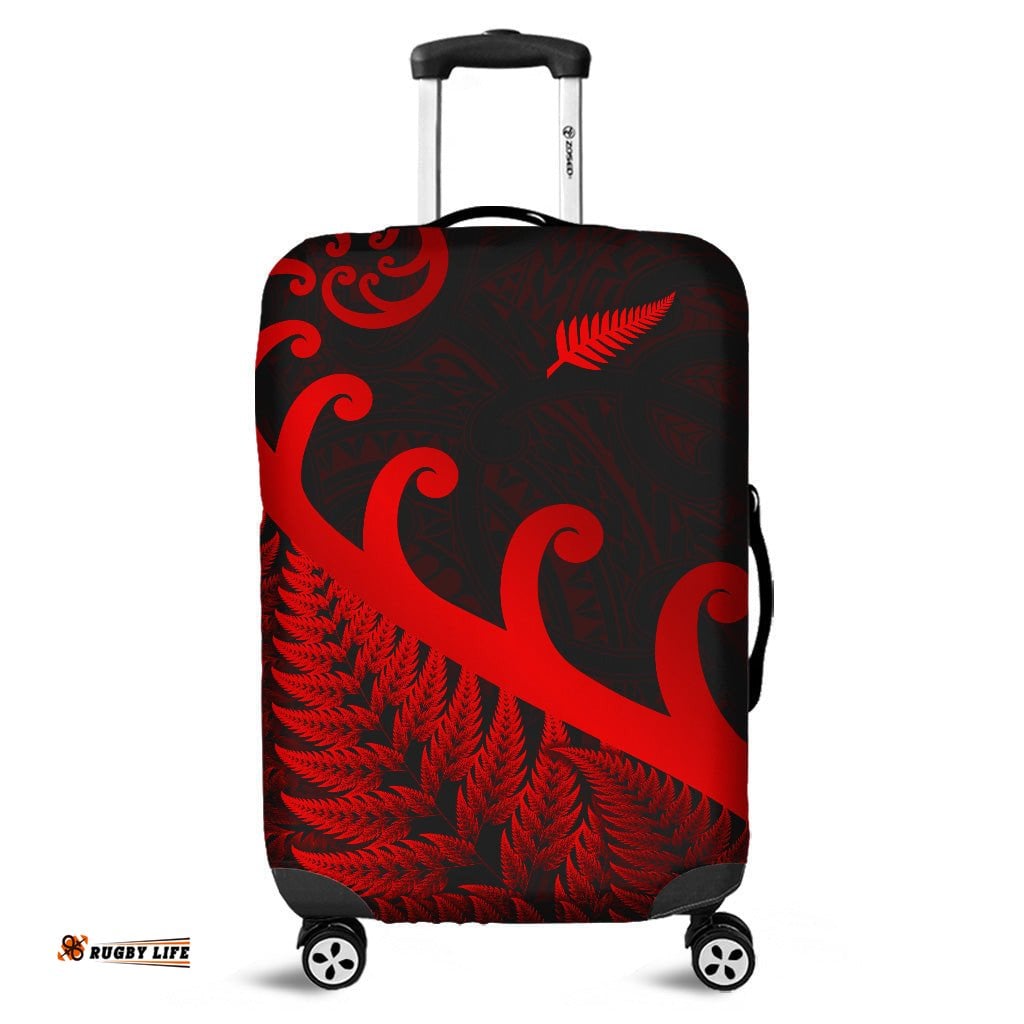 New Zealand Rugby Maori Luggage Cover Silver Fern Koru Vibes Red