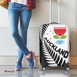 New Zealand Auckland Luggage Cover Auckland's Emblem and Silver Ferns Maori Art Tattoo