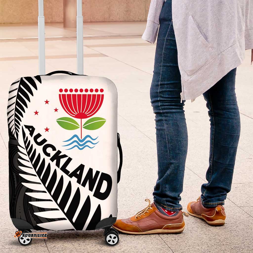 New Zealand Auckland Luggage Cover Auckland's Emblem and Silver Ferns Maori Art Tattoo
