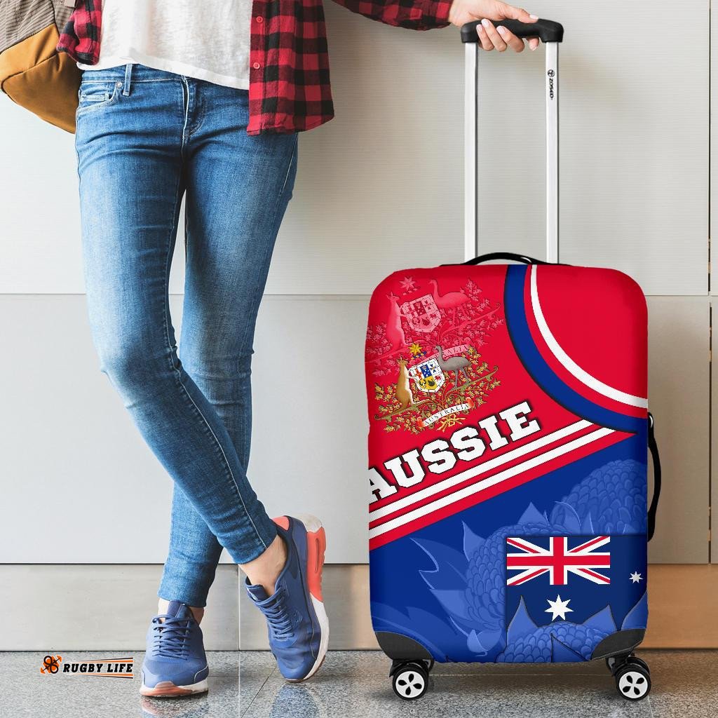 Luggage Covers - Aus Flag and Coat of Arms Suitcase Waratah Flowers