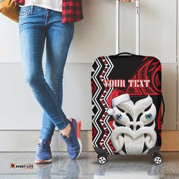 Personalised New Zealand Christmas Luggage Cover Meri Kirihimete Maori Wheku Taniko Art