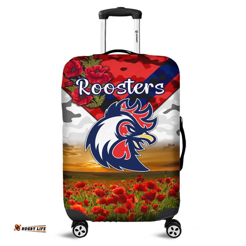 Sydney Roosters ANZAC Luggage Cover Poppy Flowers Vibes White