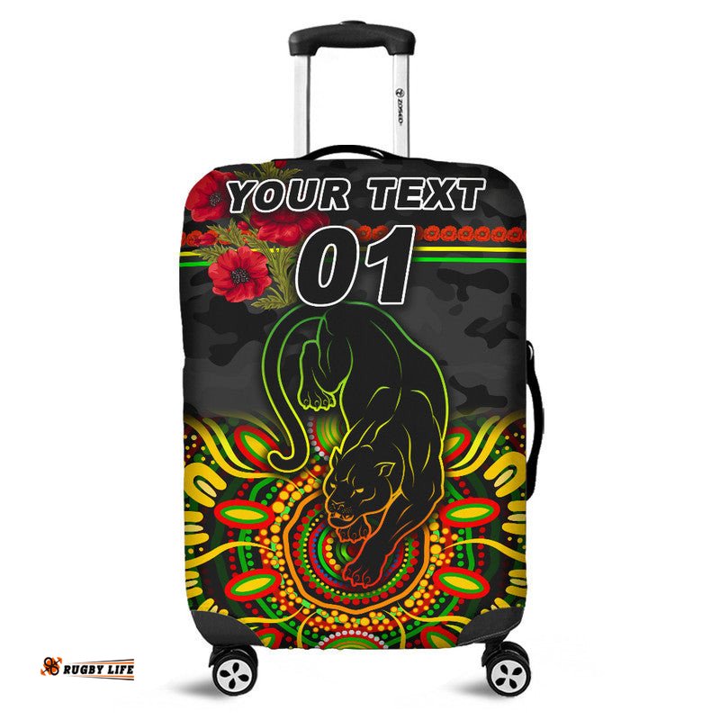 Custom Personalised Penrith Panthers ANZAC Luggage Cover Indigenous Vibes Black