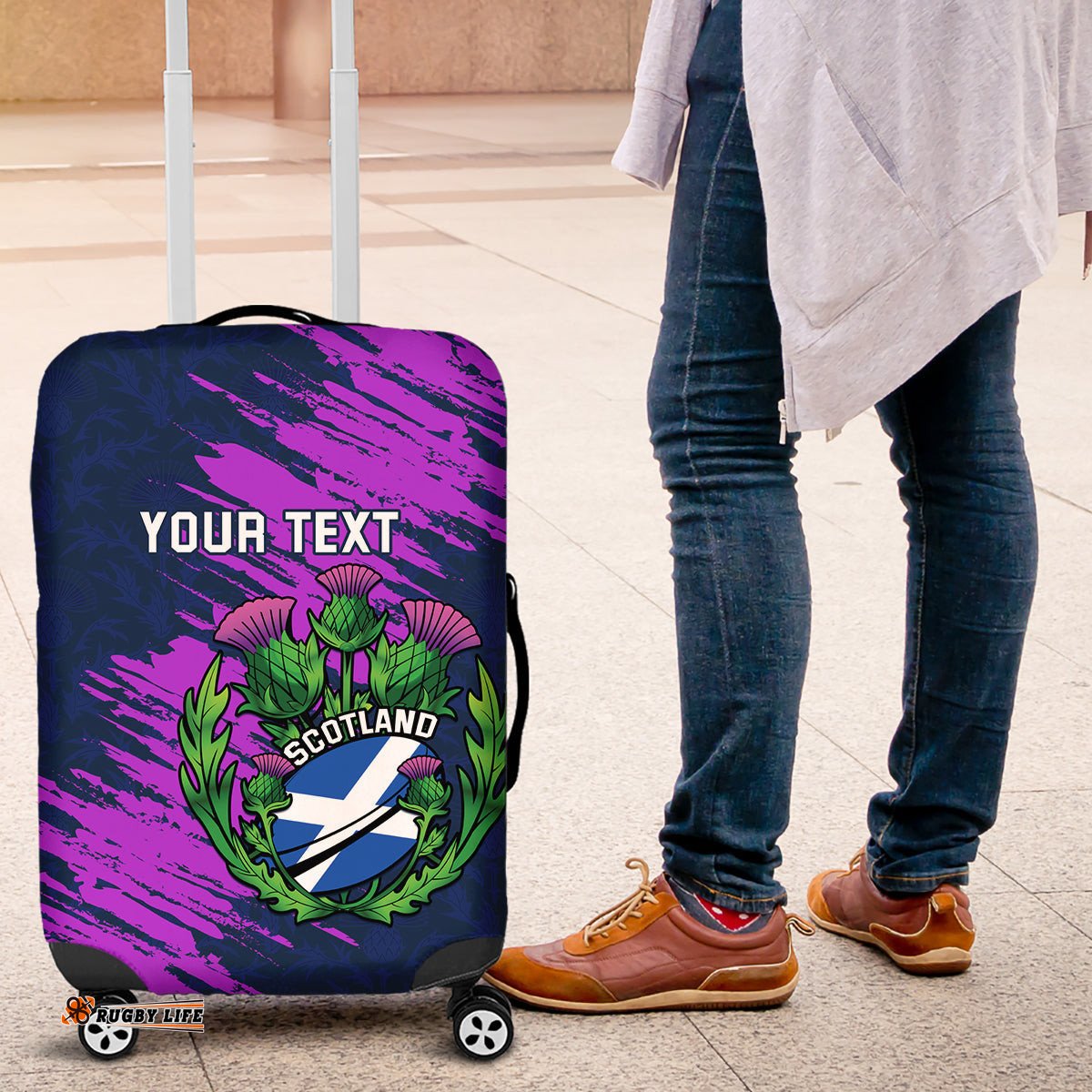 Custom Scotland Rugby Luggage Cover 2024 Six Nations Go Scottish Thistle