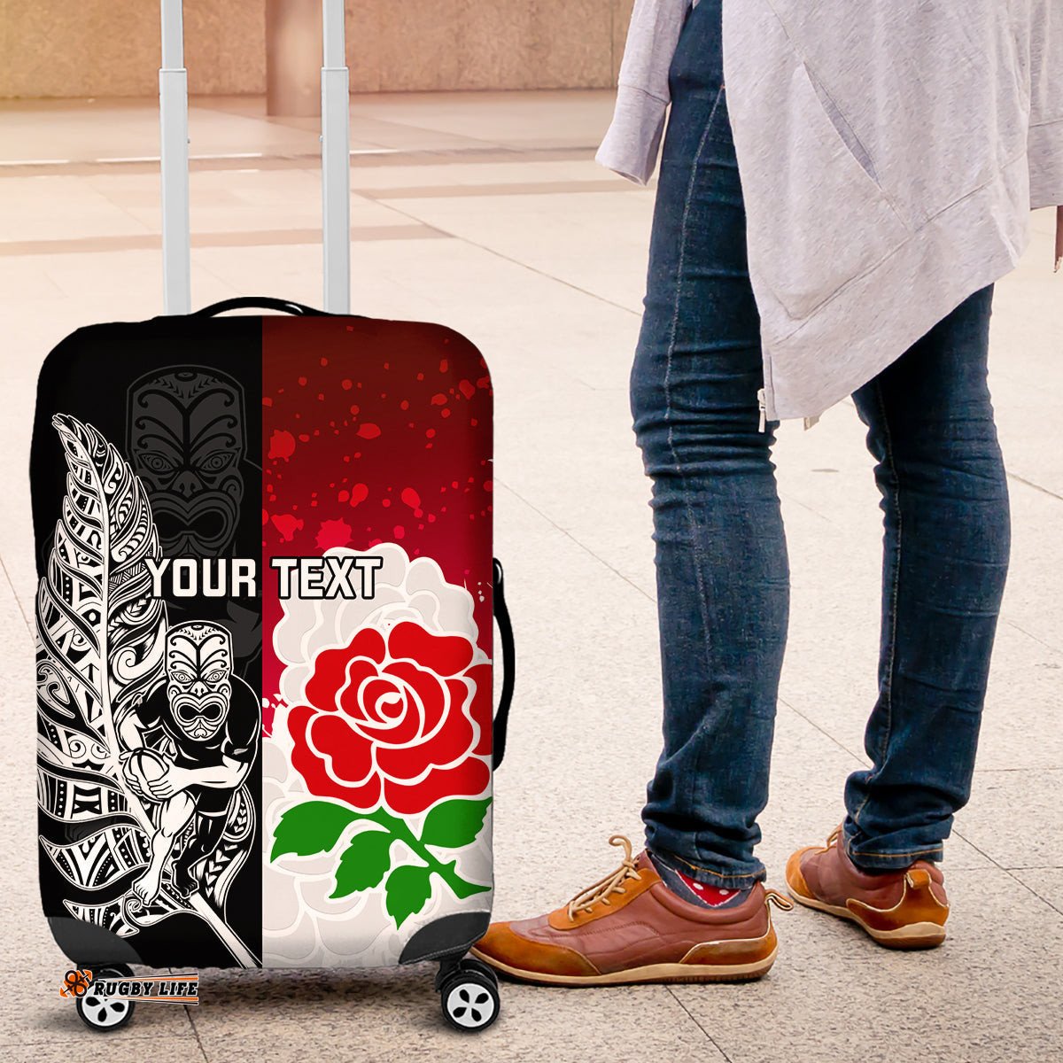 Custom New Zealand And England Rugby Luggage Cover World Cup All Black Combine Red Roses