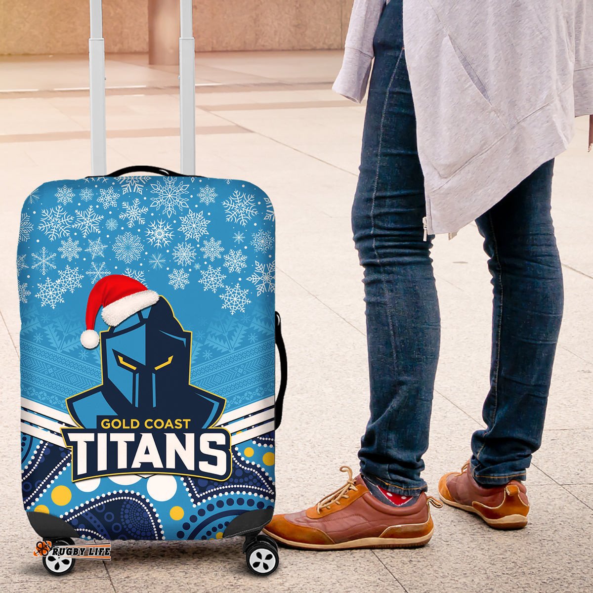 Titans Rugby Christmas Luggage Cover Merry Xmas Mix Aboriginal Art