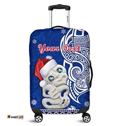 Custom Personalised New Zealand Christmas Luggage Cover Hei Tiki Blue Pohutukawa Meri Kirihimete