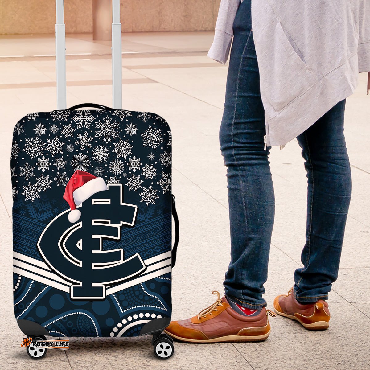 Custom Blues Football Christmas Luggage Cover Merry Xmas Mix Aboriginal Art