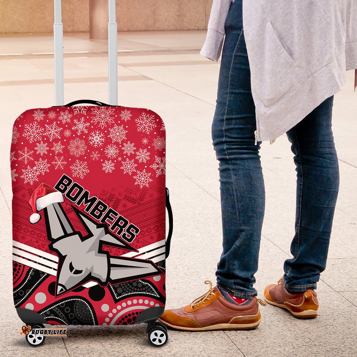Essendon Football Christmas Luggage Cover Merry Xmas Mix Aboriginal Art