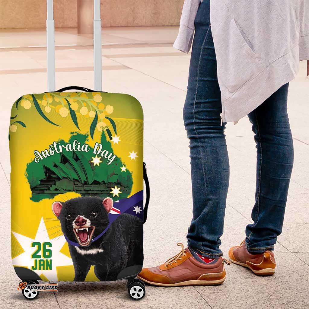 Tasimania Devil Australia Day Luggage Cover Aussie Aussie Aussie Oi! Oi! Oi! Green