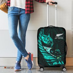 New Zealand Luggage Cover Manaia Paua Fern Wing Turquoise