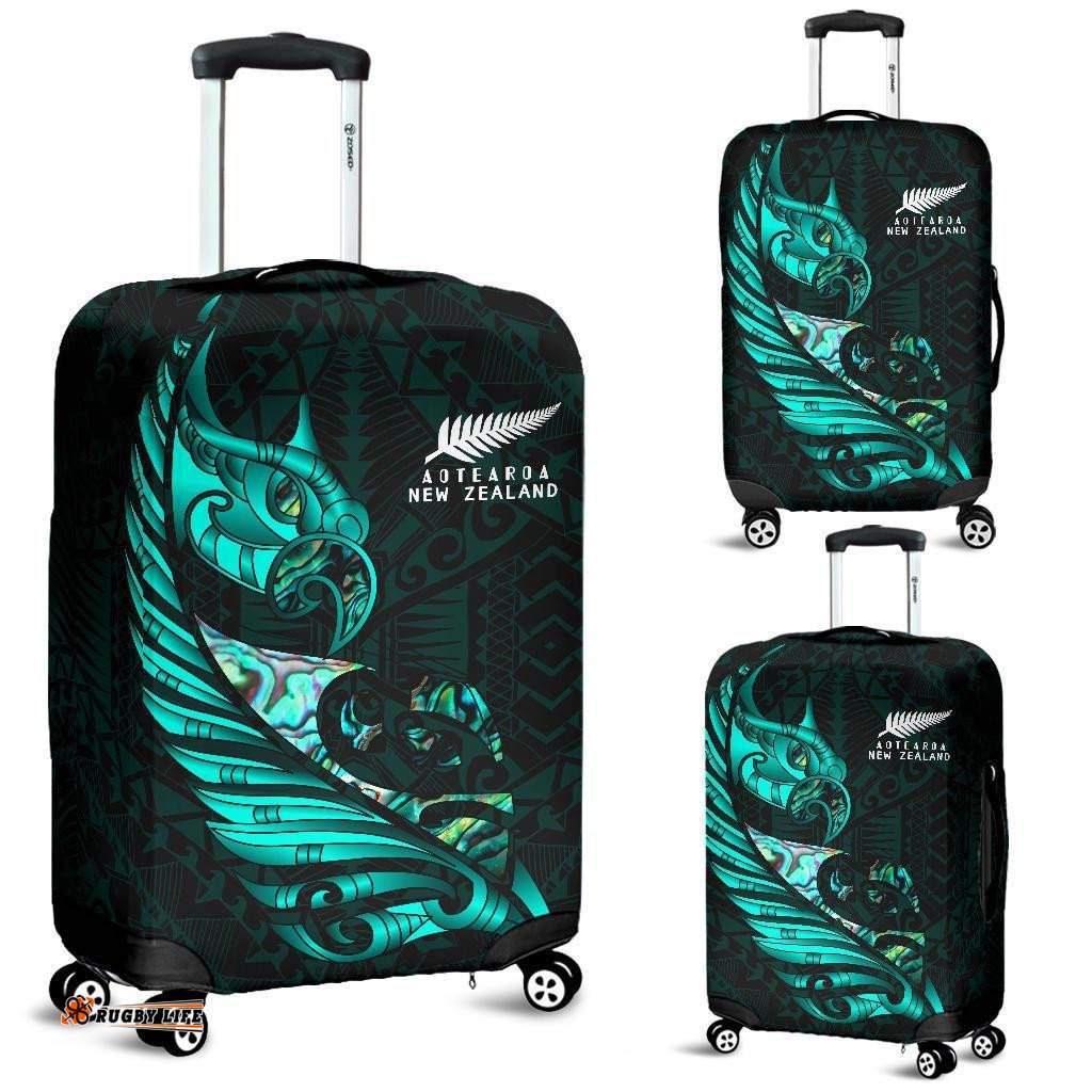 New Zealand Luggage Cover Manaia Paua Fern Wing Turquoise