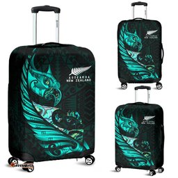 New Zealand Luggage Cover Manaia Paua Fern Wing Turquoise