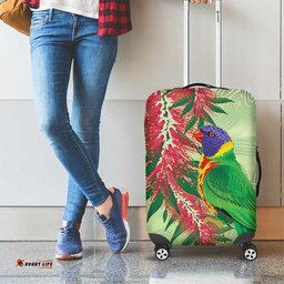 Australia Bottlebrush And Lorikeets Luggage Cover Aboriginal Art Watercolor Style