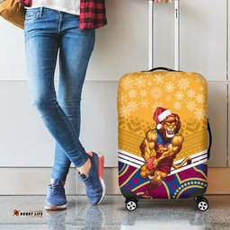 Custom Brisbane Lions Football Christmas Luggage Cover Merry Xmas Mix Aboriginal Art