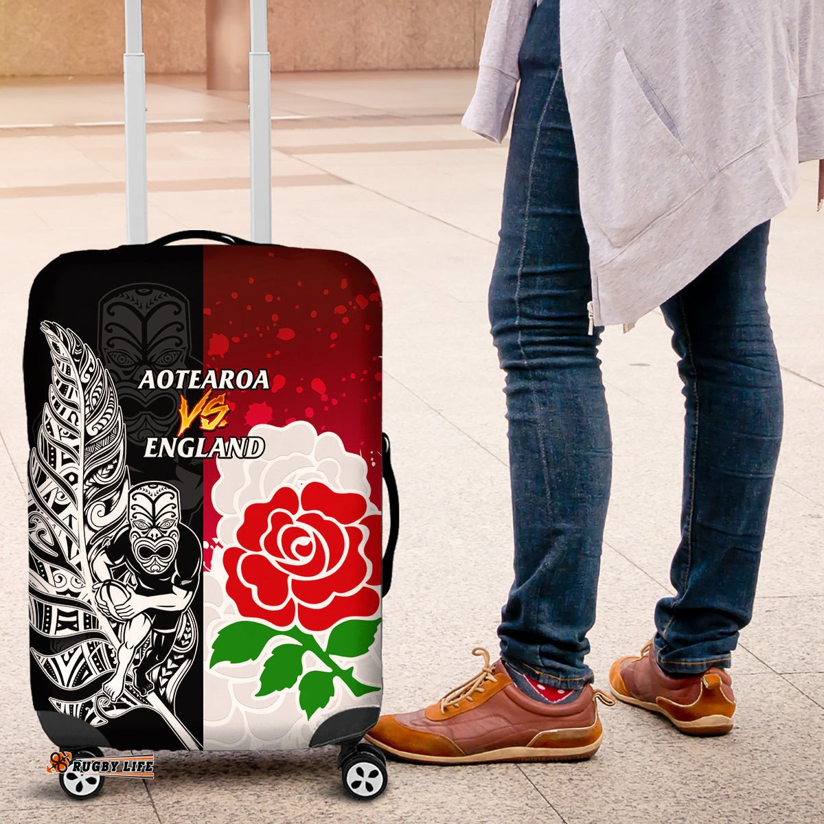 New Zealand And England Rugby Luggage Cover World Cup All Black Combine Red Roses