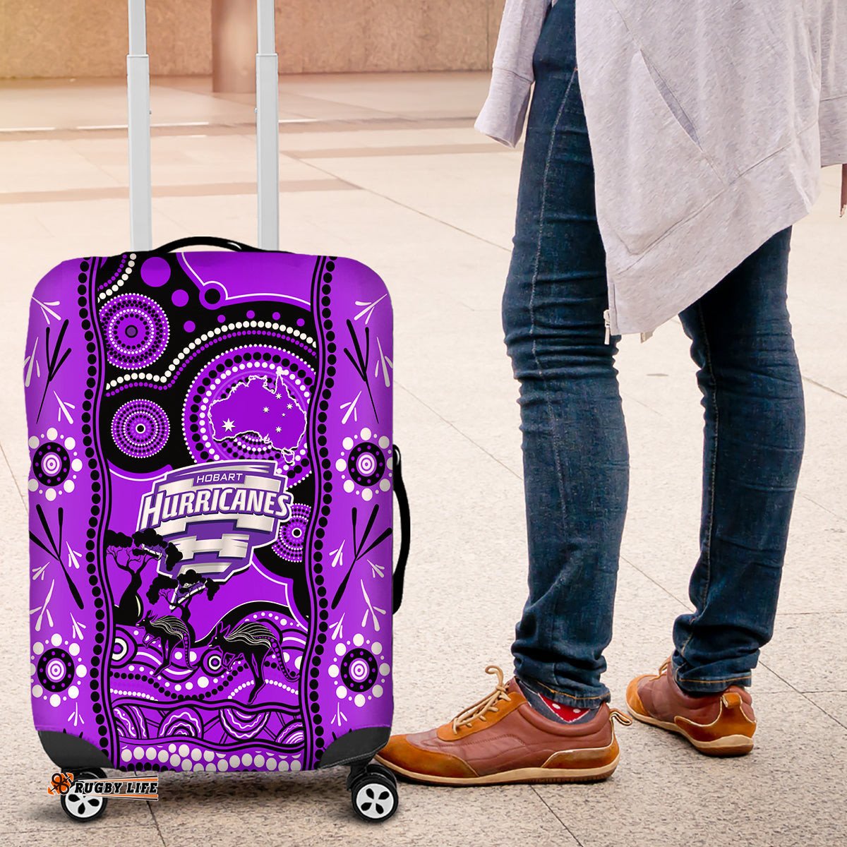 Hobart Hurricanes Cricket Luggage Cover Happy Australia Day Aboriginal Art