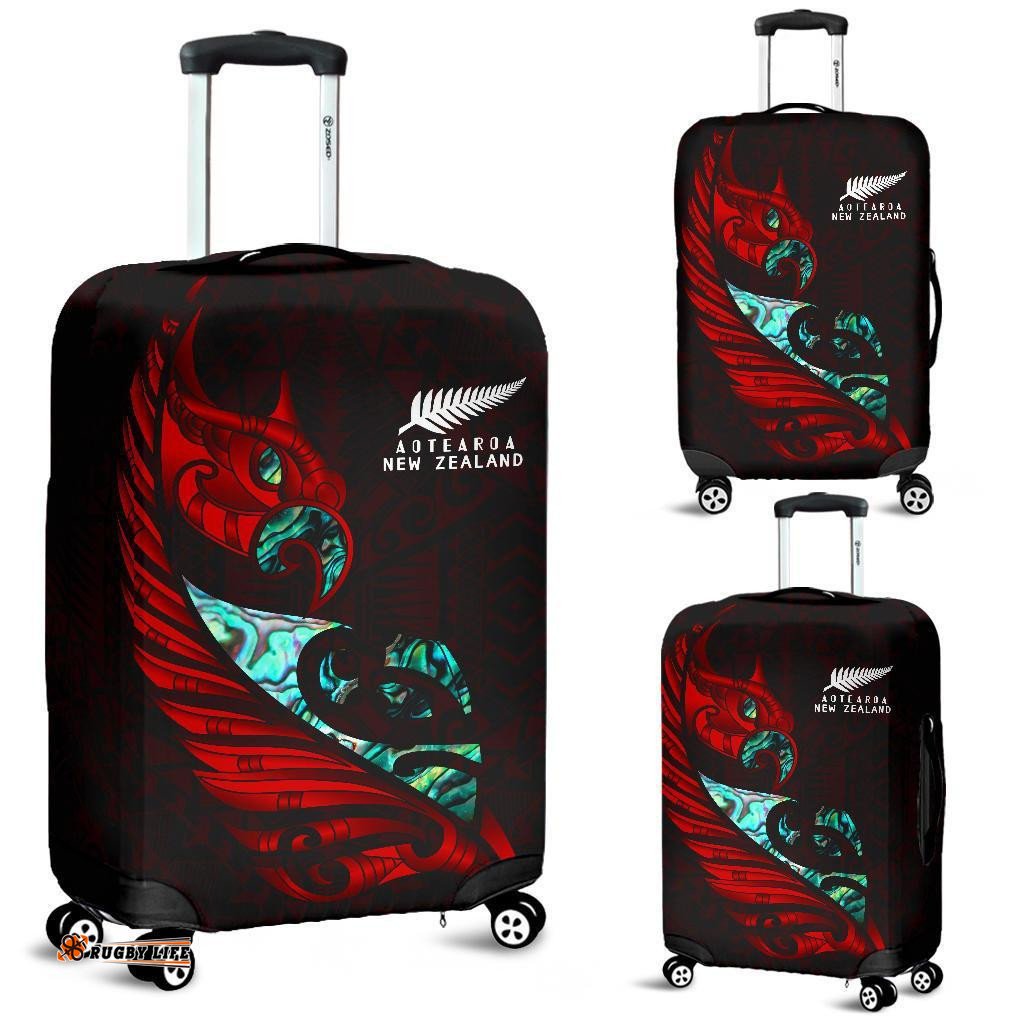 New Zealand Luggage Cover Manaia Paua Fern Wing Red