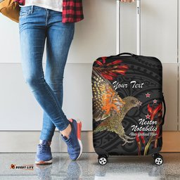 Personalised New Zealand Kea Luggage Cover Nestor Notabilis With Harakeke Maori Pattern