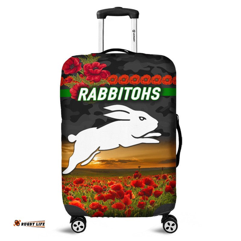 South Sydney Rabbitohs ANZAC Luggage Cover Poppy Flowers Vibes Black