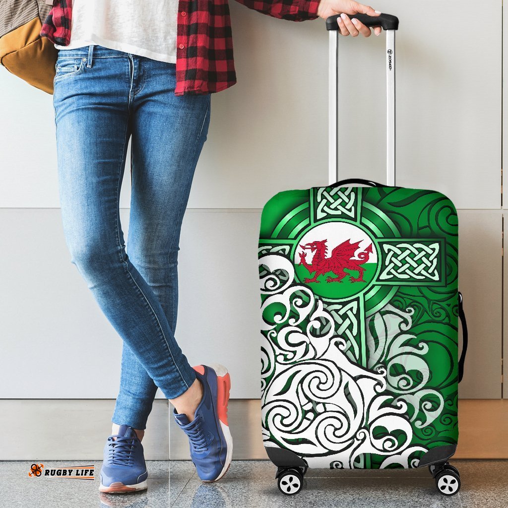 Wales Celtic Luggage Covers Welsh Dragon Flag with Celtic Cross Green
