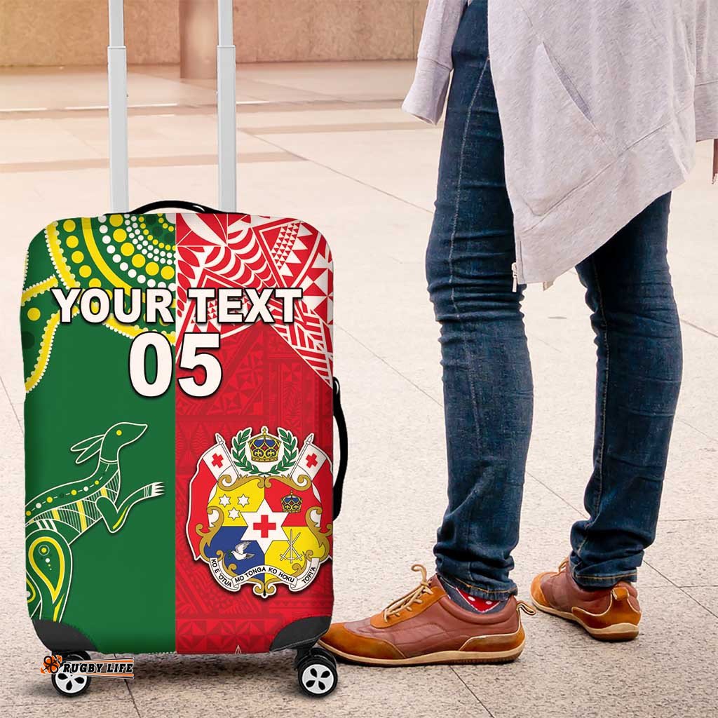 Custom Tonga XIII And Australia Kangaroos Luggage Cover Mate Maa Tongan Ngatu With Aboriginal