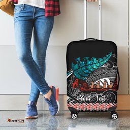 Personalised New Zealand Waka Luggage Cover Aotearoa Maori Silver Fern Pattern