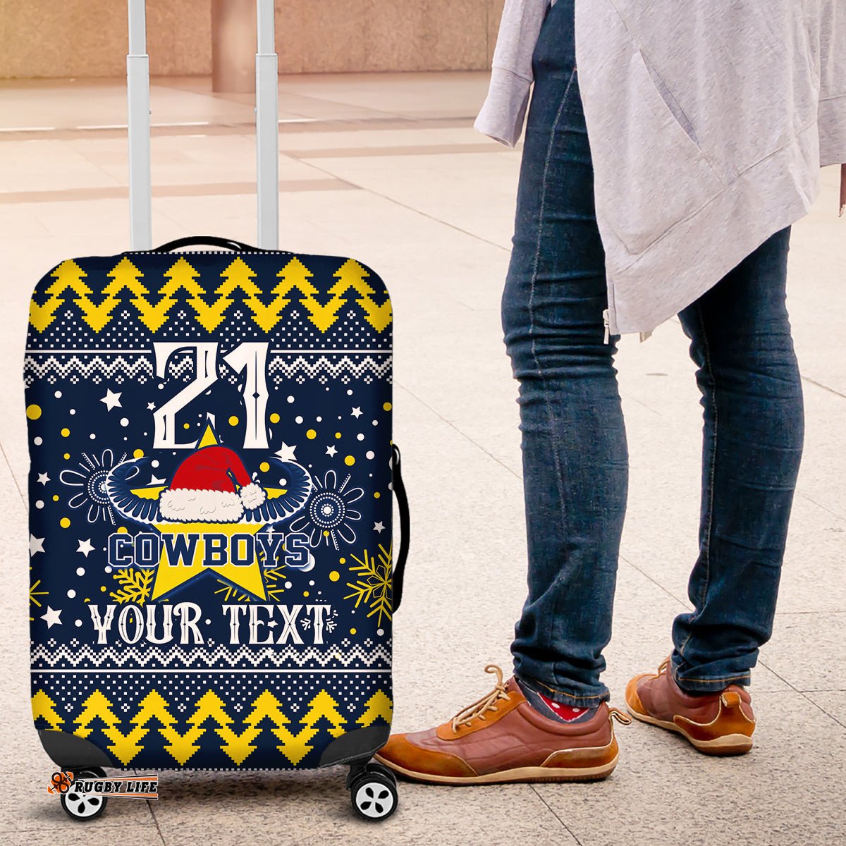 Custom Cowboys Rugby Luggage Cover Born Tough Bred Proud Christmas Vibe