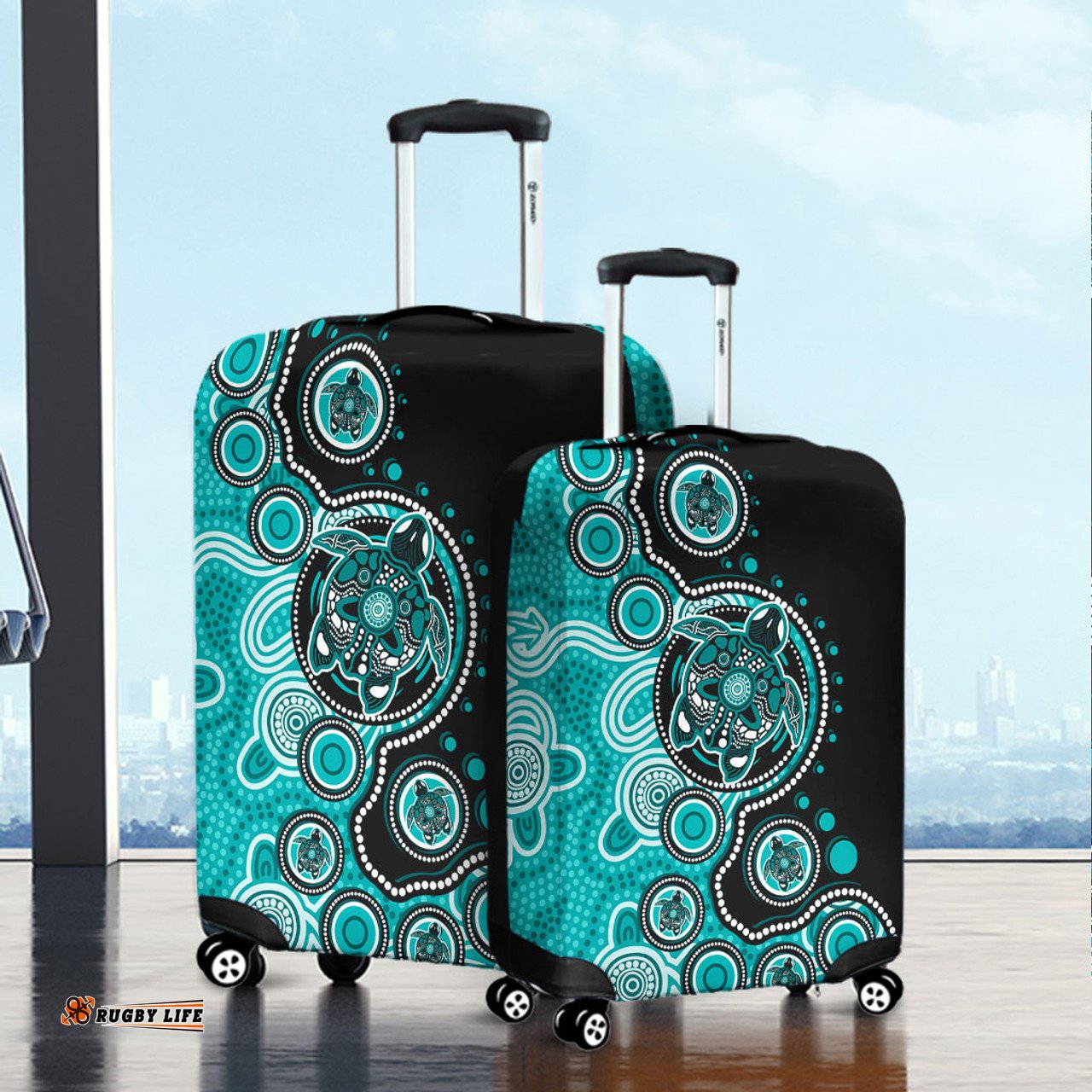 Amazing Aussie Australia Indigenous Turtle Aboriginal Dot Art Turquoise Luggage Cover