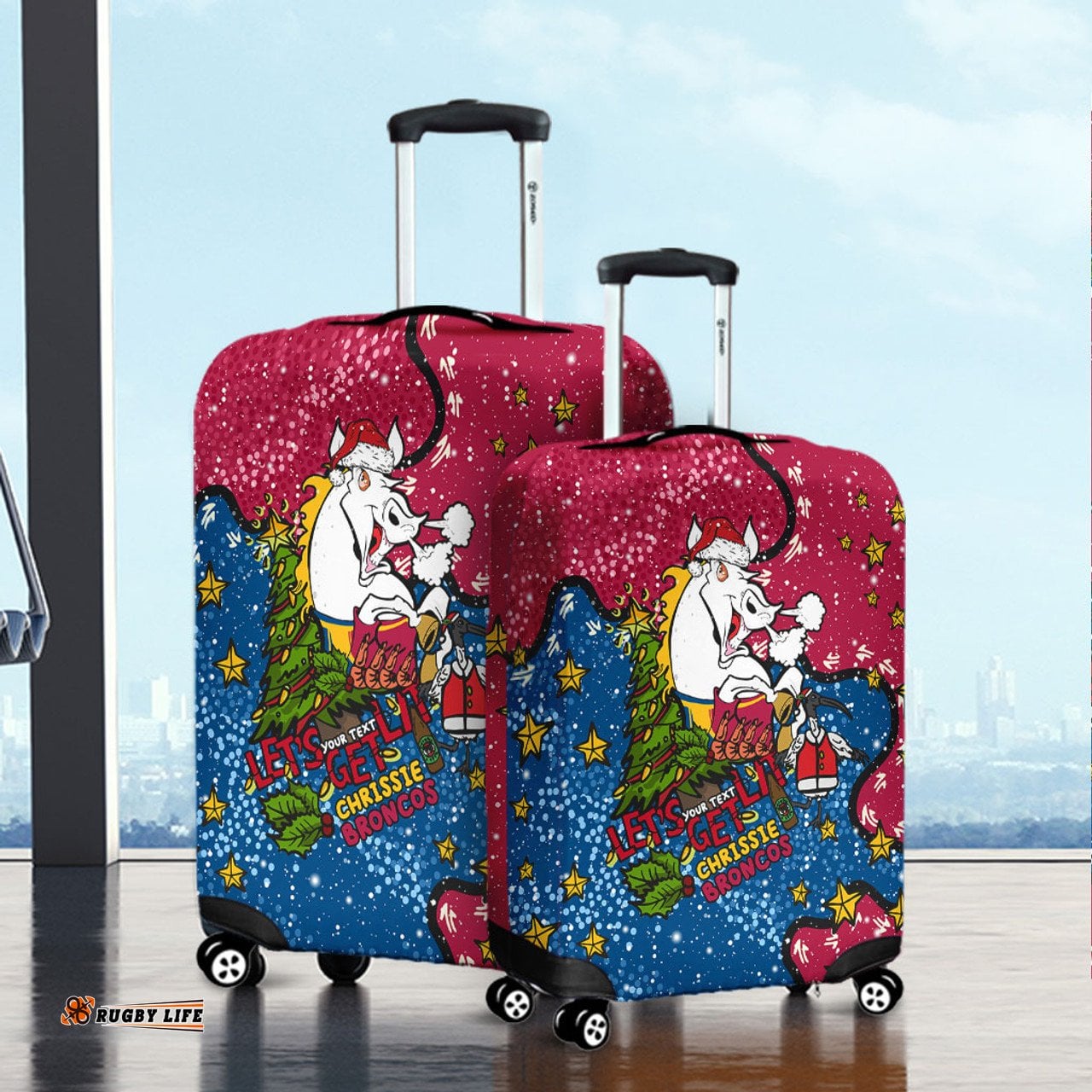 Amazing Aussie Brisbane Broncos Christmas Custom Let's Get Lit Chrisse Pressie Luggage Cover