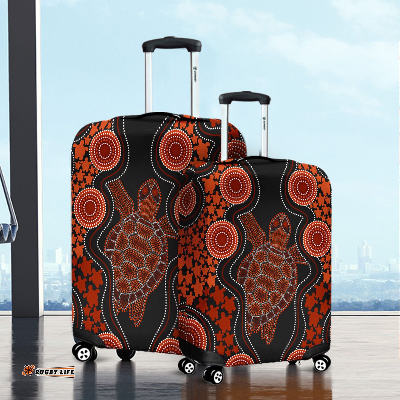 Amazing Aussie Australia Aboriginal Art Turtles Inspired Orange Luggage Cover