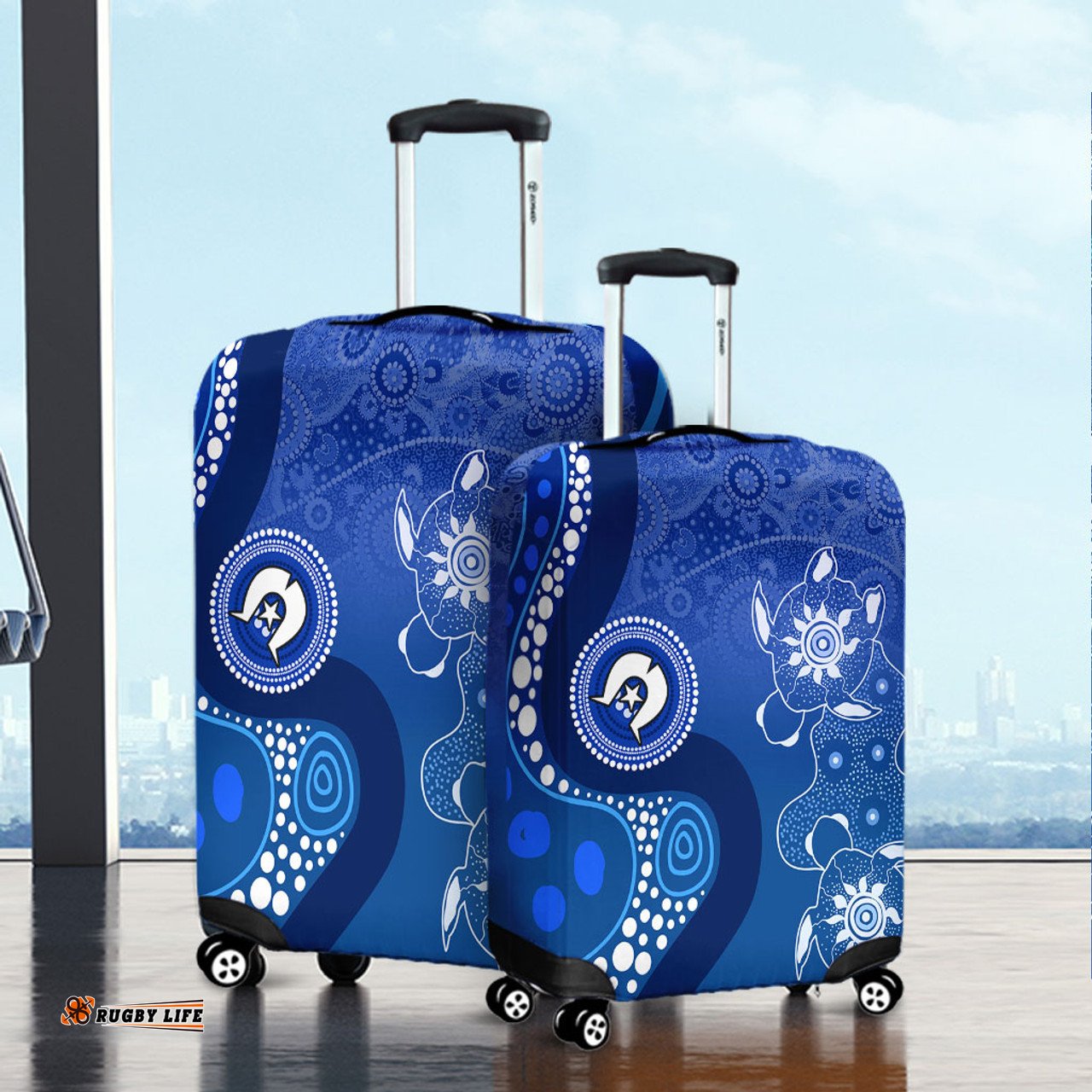 Amazing Aussie Australia Turtles Aboriginal Indigenous Dot Turtles In The Ocean (Blue) Luggage Cover