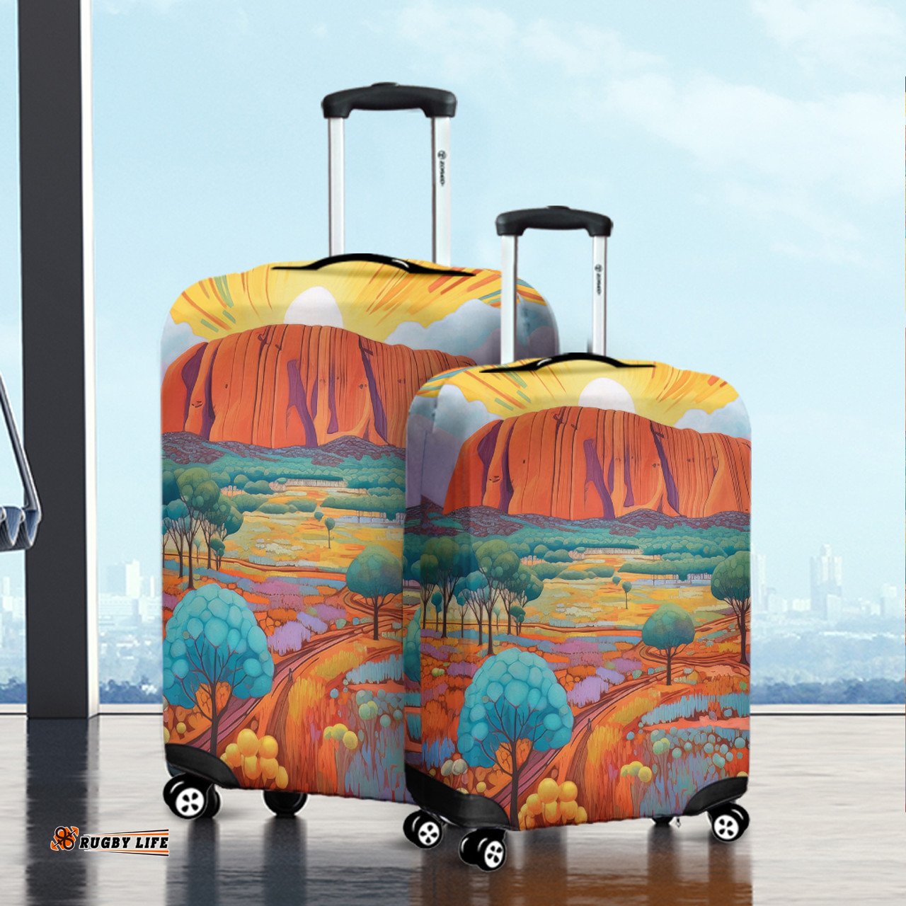Amazing Aussie Urulu Travelling Urulu Mountain Oil Painting Art Luggage Cover