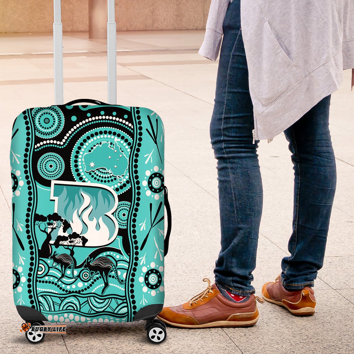 Brisbane Heat Cricket Luggage Cover Happy Australia Day Aboriginal Art