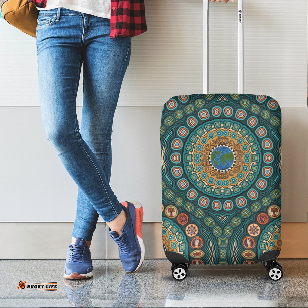 Luggage Covers Aboriginal Green Dot Painting With Earth