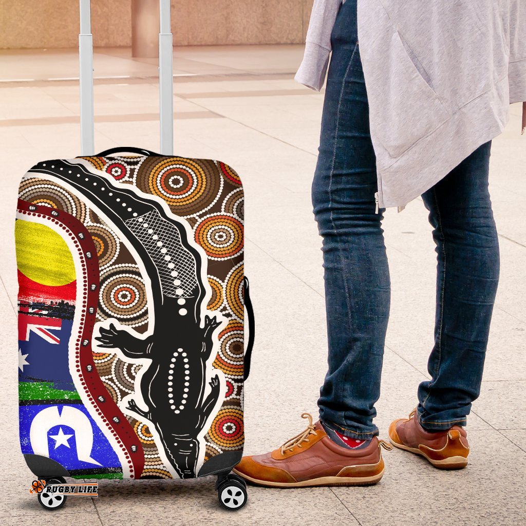 Luggage Cover Australian Aboriginal Crocodile With NAIDOC Flags