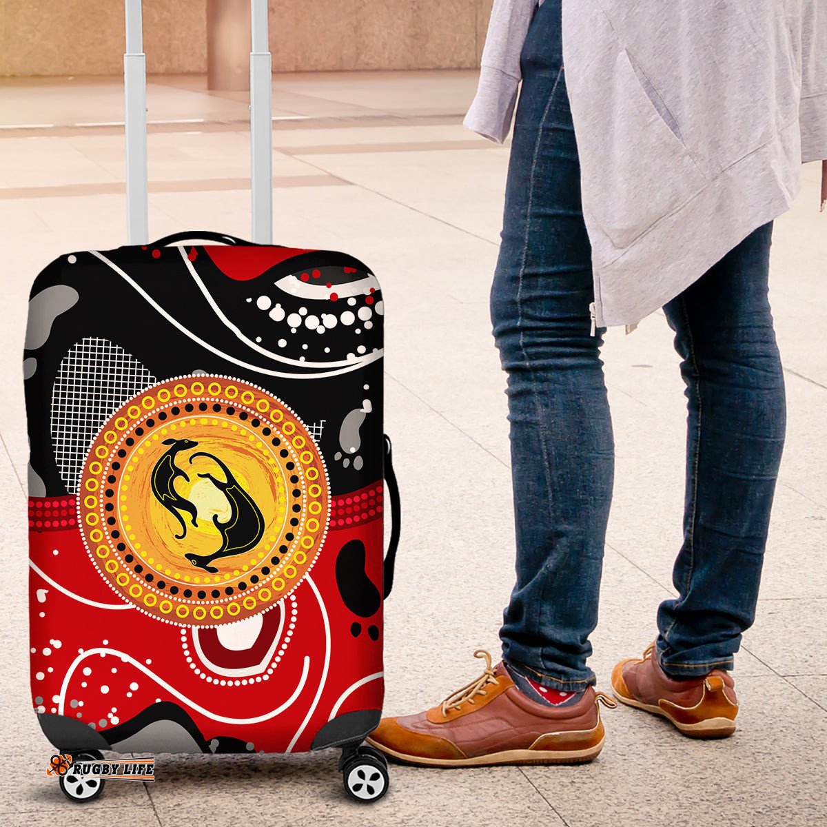 Aboriginal Flag Style Dot Art And Abstract Kangaroo Luggage Cover TS04